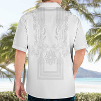 Philippines Barong Style Hawaiian Shirt with Polynesian Art and Leaf Motif White Color