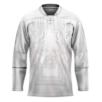 Philippines Barong Style Hockey Jersey with Polynesian Art and Leaf Motif White Color