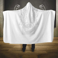 Philippines Barong Style Hooded Blanket with Polynesian Art and Leaf Motif White Color