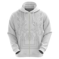 Philippines Barong Style Hoodie with Polynesian Art and Leaf Motif White Color