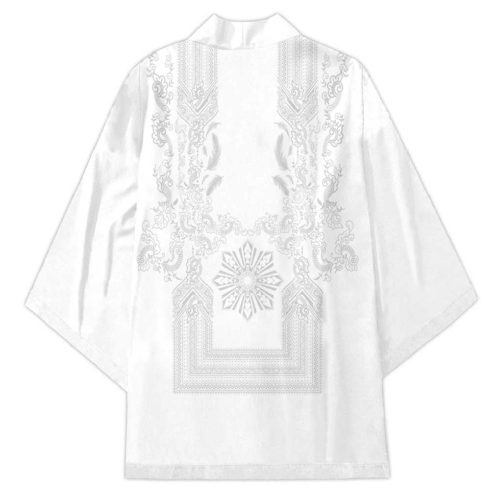 Philippines Barong Style Kimono with Polynesian Art and Leaf Motif White Color LT03 - Polynesian Pride