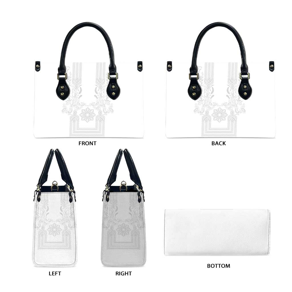 Philippines Barong Style Leather Bag with Polynesian Art and Leaf Motif White Color