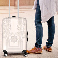 Philippines Barong Style Luggage Cover with Polynesian Art and Leaf Motif White Color