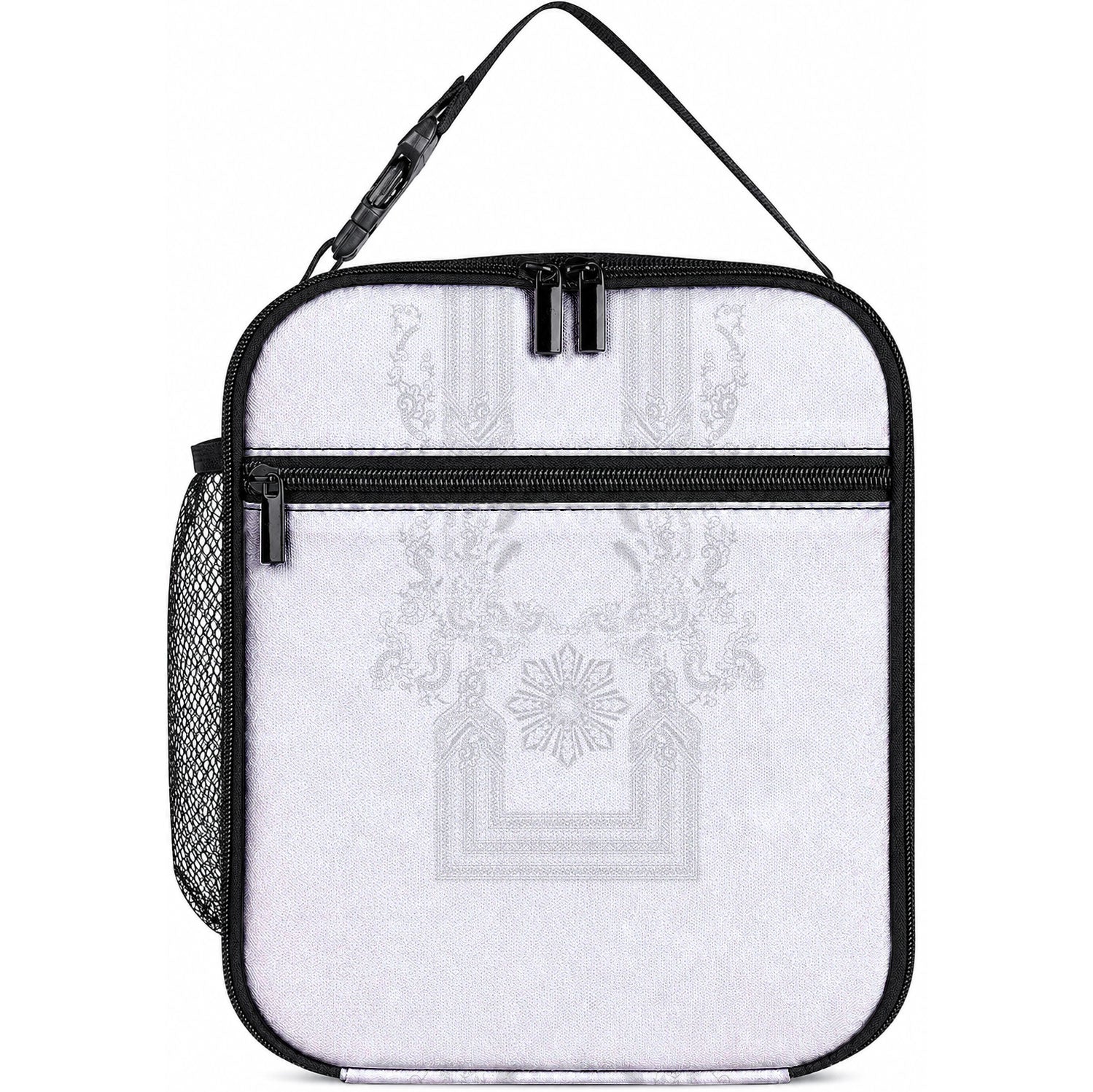 Philippines Barong Style Lunch Bag with Polynesian Art and Leaf Motif White Color