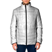 Philippines Barong Style Padded Jacket with Polynesian Art and Leaf Motif White Color