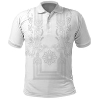 Philippines Barong Style Polo Shirt with Polynesian Art and Leaf Motif White Color LT03 White - Polynesian Pride