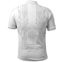 Philippines Barong Style Polo Shirt with Polynesian Art and Leaf Motif White Color LT03 - Polynesian Pride