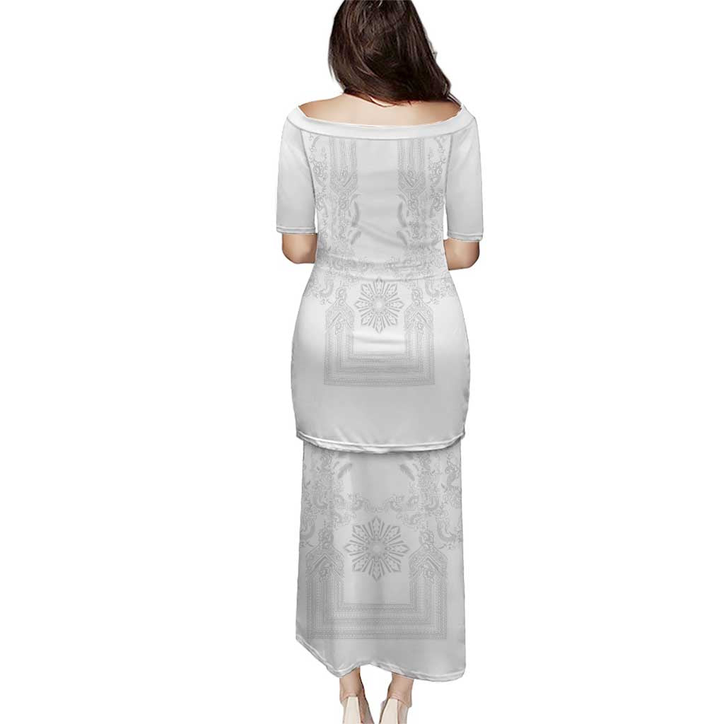 Philippines Barong Style Puletasi with Polynesian Art and Leaf Motif White Color LT03 - Polynesian Pride