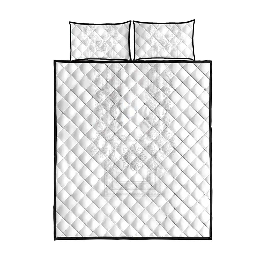 Philippines Barong Style Quilt Bed Set with Polynesian Art and Leaf Motif White Color LT03 - Polynesian Pride