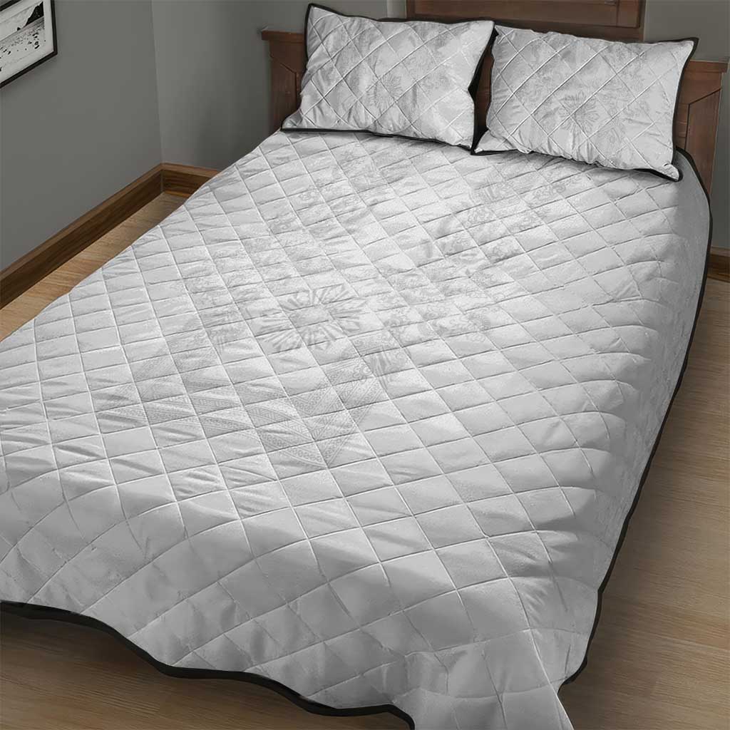 Philippines Barong Style Quilt Bed Set with Polynesian Art and Leaf Motif White Color LT03 - Polynesian Pride