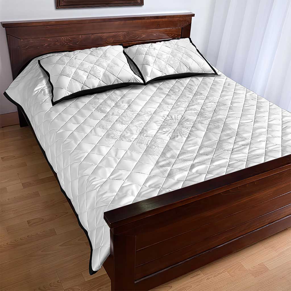 Philippines Barong Style Quilt Bed Set with Polynesian Art and Leaf Motif White Color LT03 - Polynesian Pride