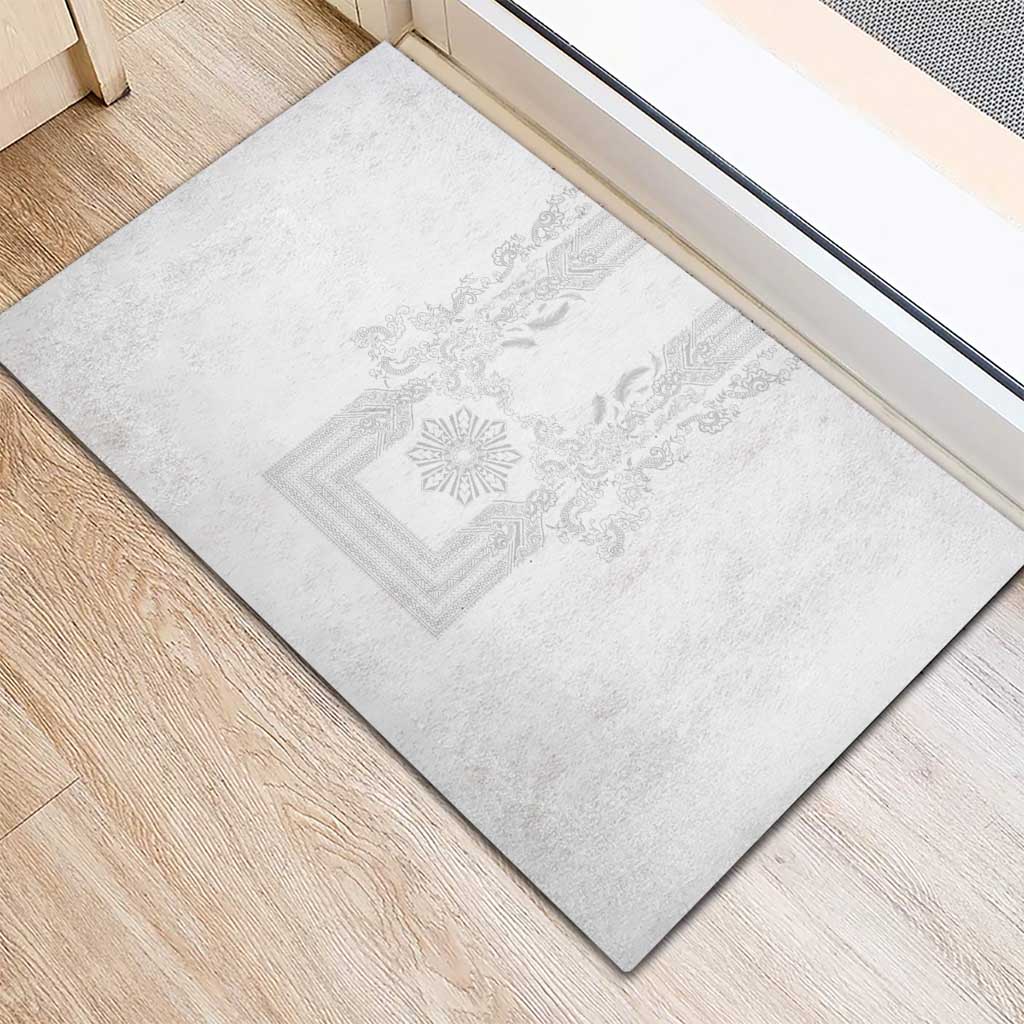 Philippines Barong Style Rubber Doormat with Polynesian Art and Leaf Motif White Color LT03 - Polynesian Pride