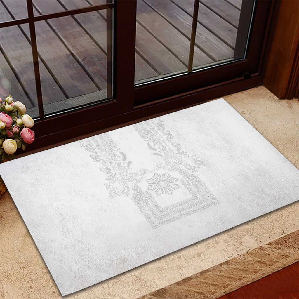 Philippines Barong Style Rubber Doormat with Polynesian Art and Leaf Motif White Color LT03 - Polynesian Pride