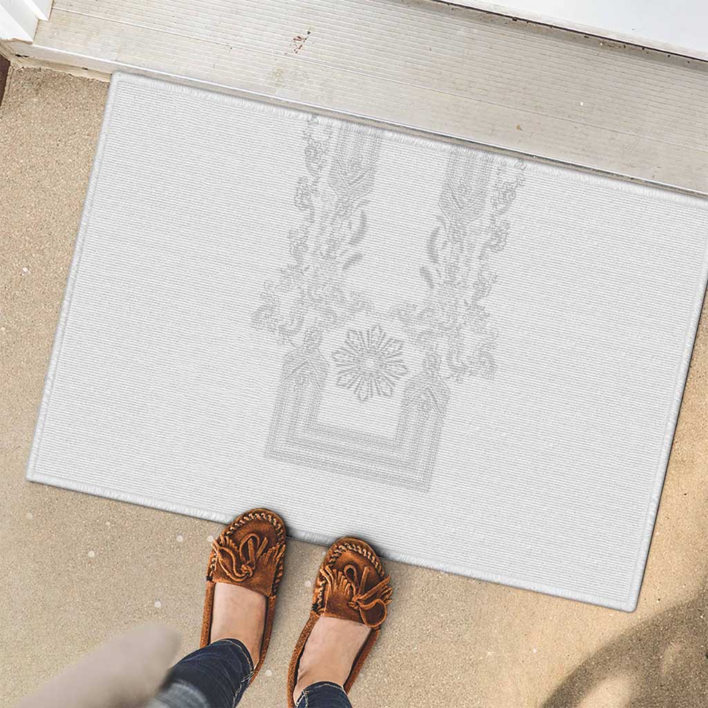 Philippines Barong Style Rubber Doormat with Polynesian Art and Leaf Motif White Color LT03 - Polynesian Pride