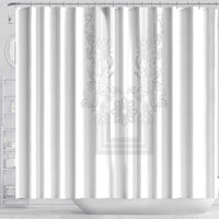 Philippines Barong Style Shower Curtain with Polynesian Art and Leaf Motif White Color