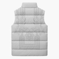 Philippines Barong Style Sleeveless Puffer Jacket with Polynesian Art and Leaf Motif White Color LT03 - Polynesian Pride