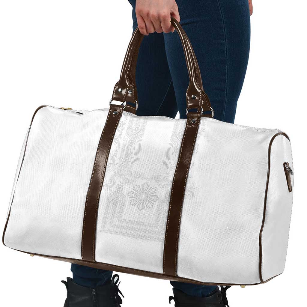 Philippines Barong Style Travel Bag with Polynesian Art and Leaf Motif White Color