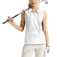 Philippines Barong Style Women Sleeveless Polo Shirt with Polynesian Art and Leaf Motif White Color LT03 - Polynesian Pride