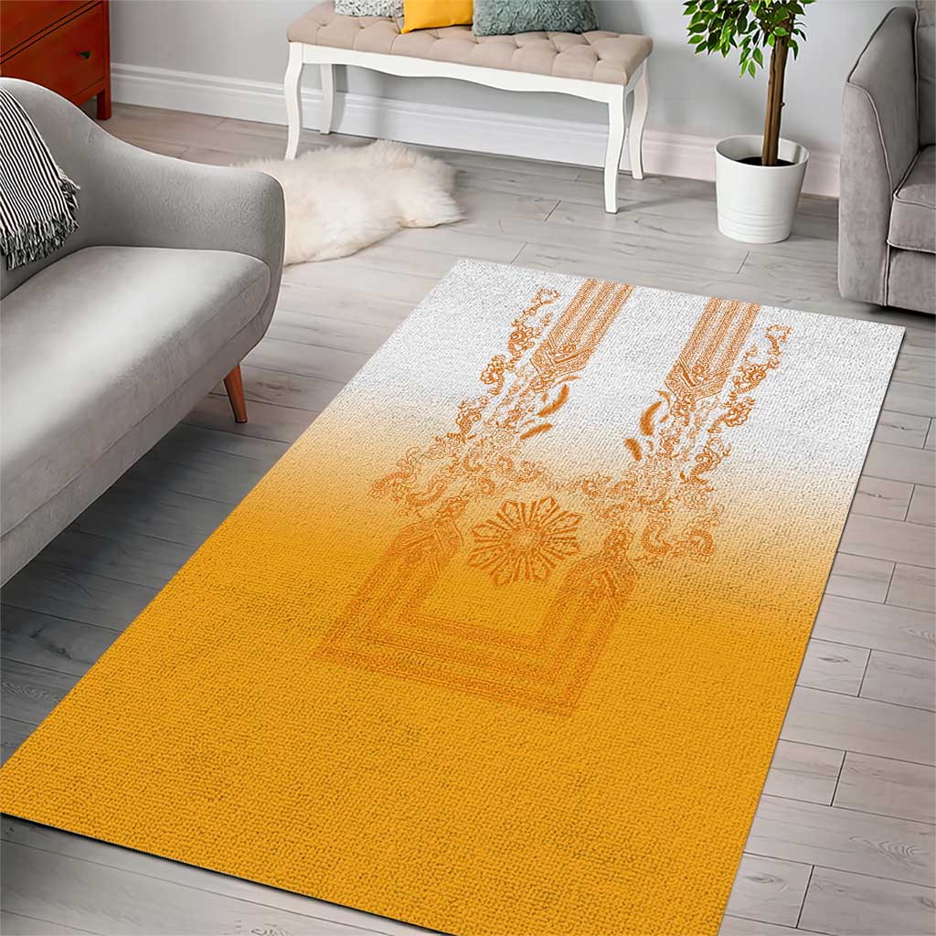 Philippines Barong Style Area Rug with Polynesian Art and Leaf Motif Yellow Color