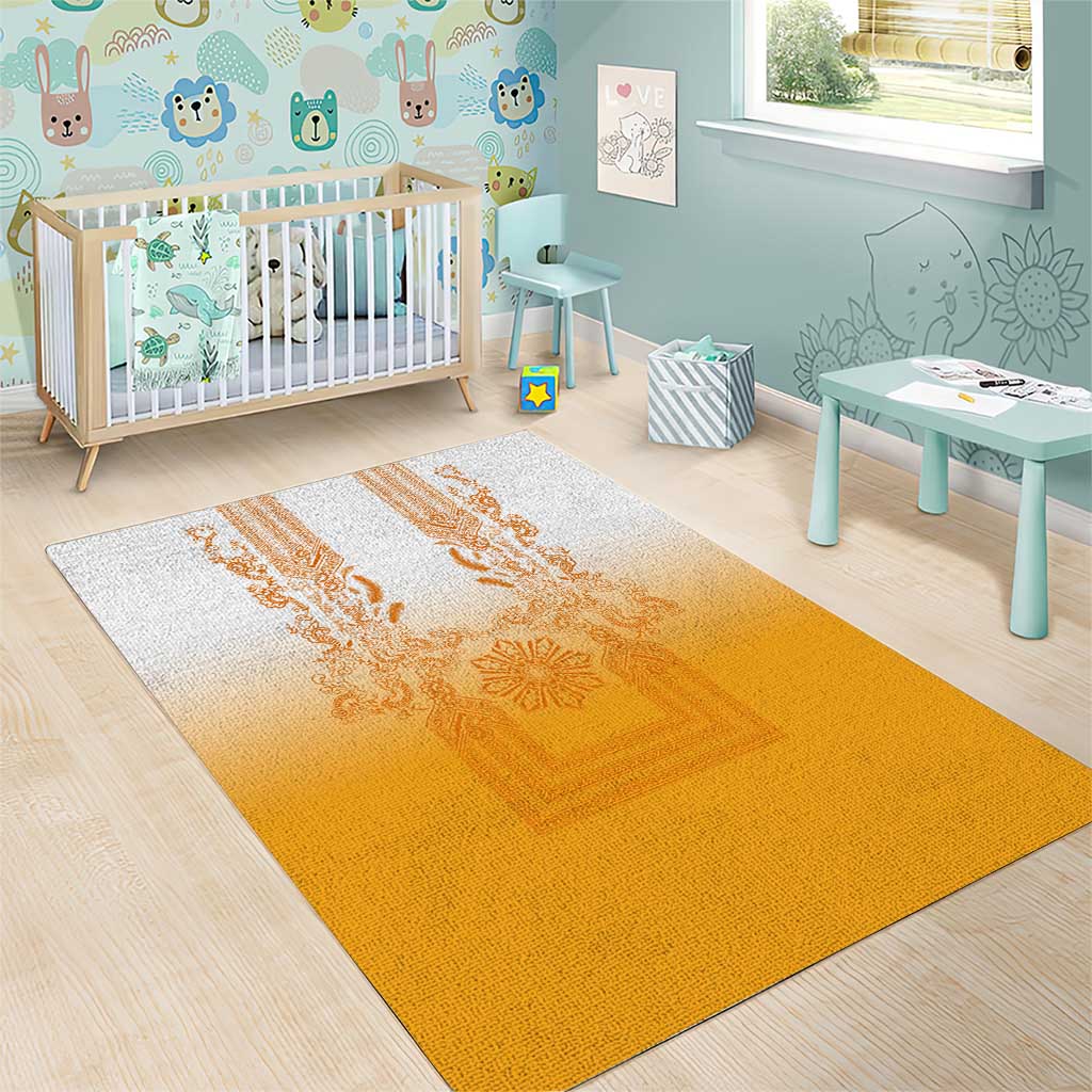 Philippines Barong Style Area Rug with Polynesian Art and Leaf Motif Yellow Color