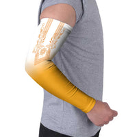 Philippines Barong Style Arm Sleeves with Polynesian Art and Leaf Motif Yellow Color
