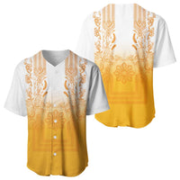 Philippines Barong Style Baseball Jersey with Polynesian Art and Leaf Motif Yellow Color