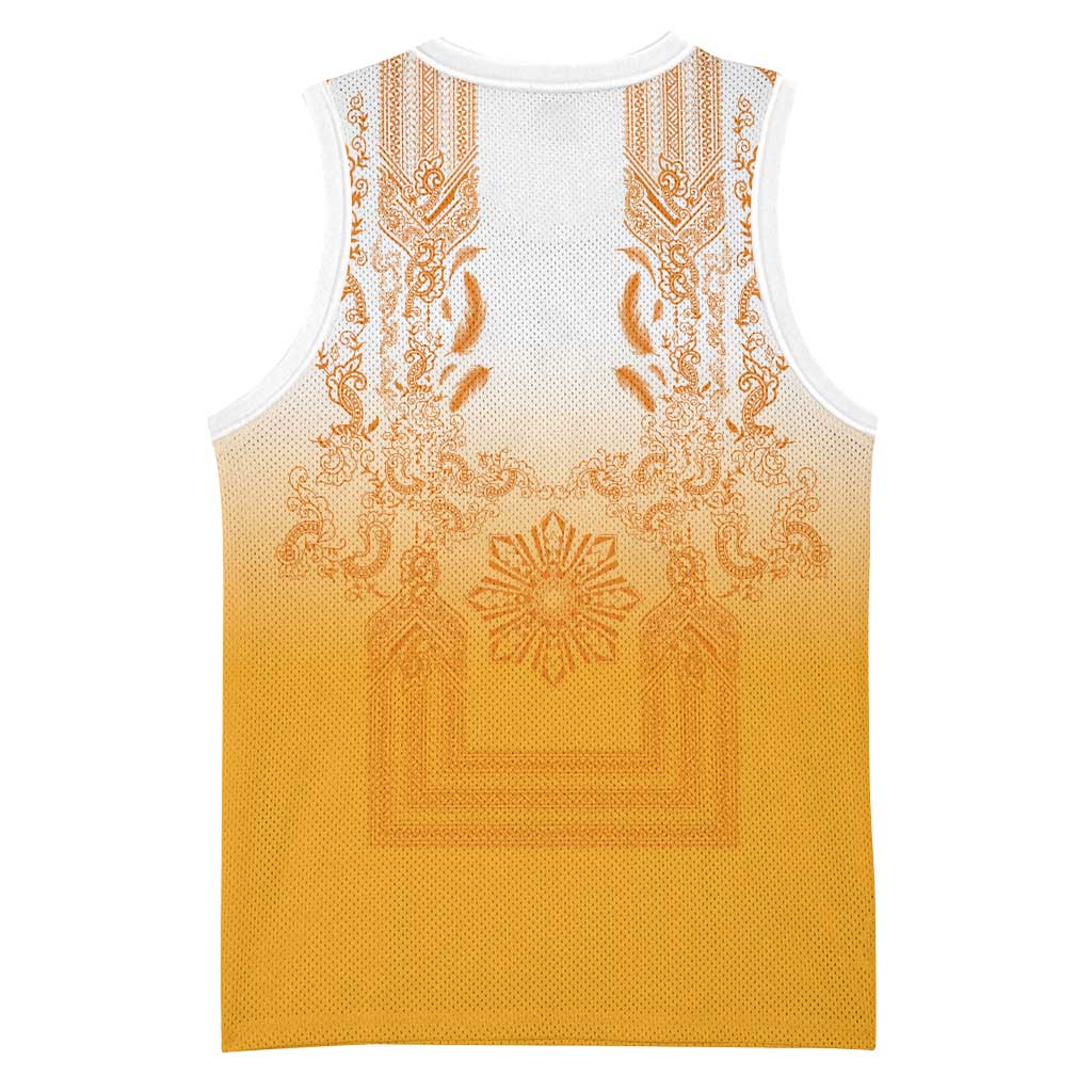 Philippines Barong Style Basketball Jersey with Polynesian Art and Leaf Motif Yellow Color