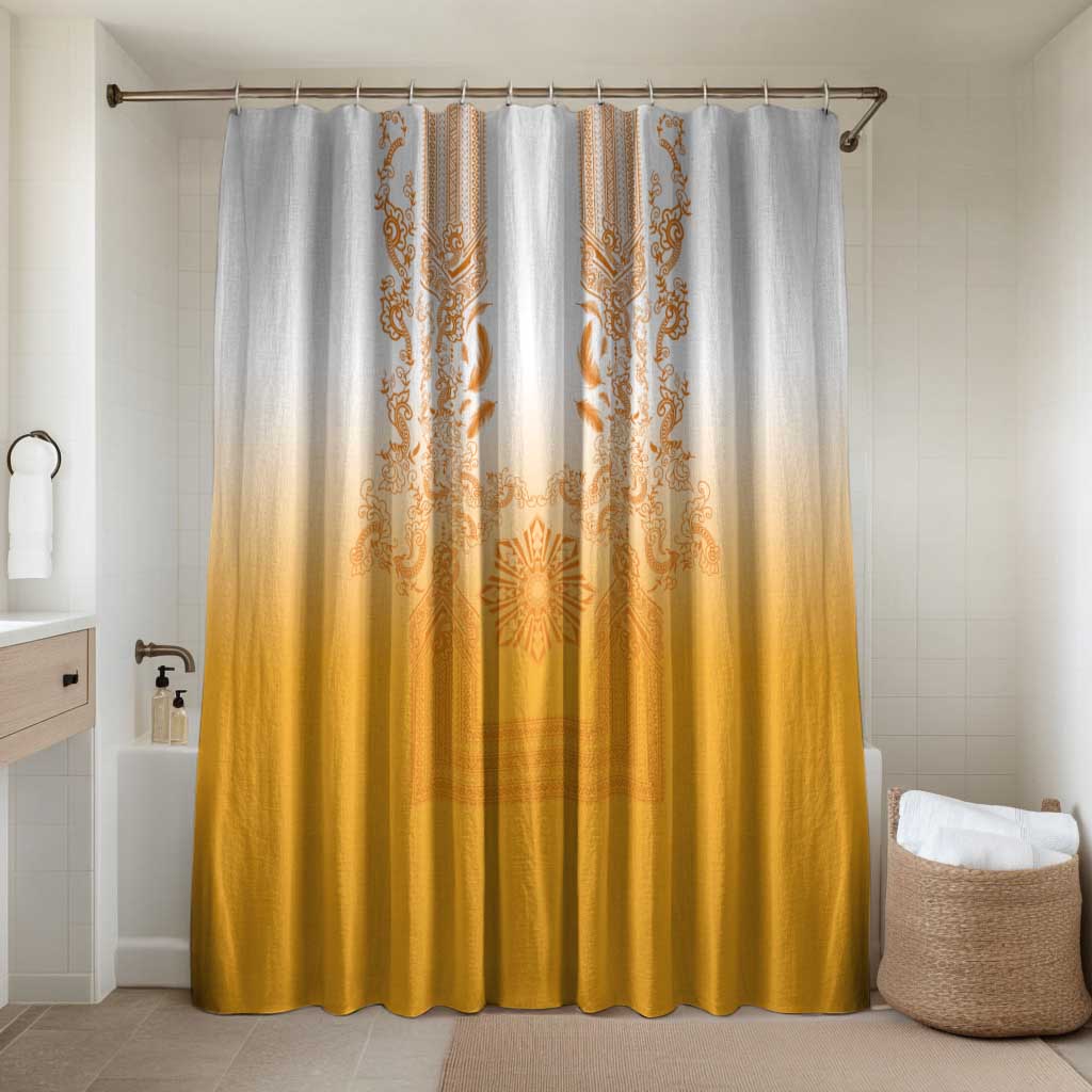 Philippines Barong Style Bathroom Set with Polynesian Art and Leaf Motif Yellow Color LT03 Shower Curtain Only Yellow - Polynesian Pride