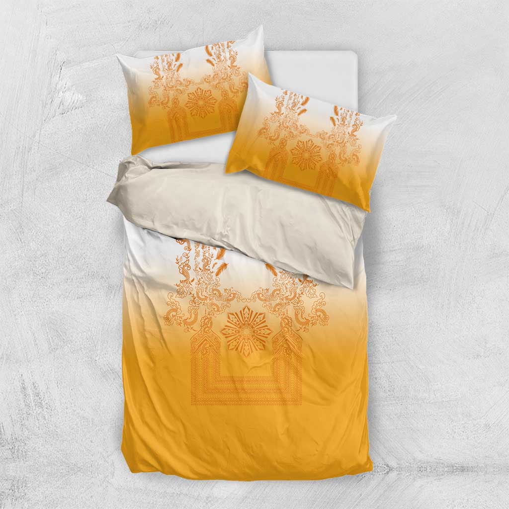 Philippines Barong Style Bedding Set with Polynesian Art and Leaf Motif Yellow Color