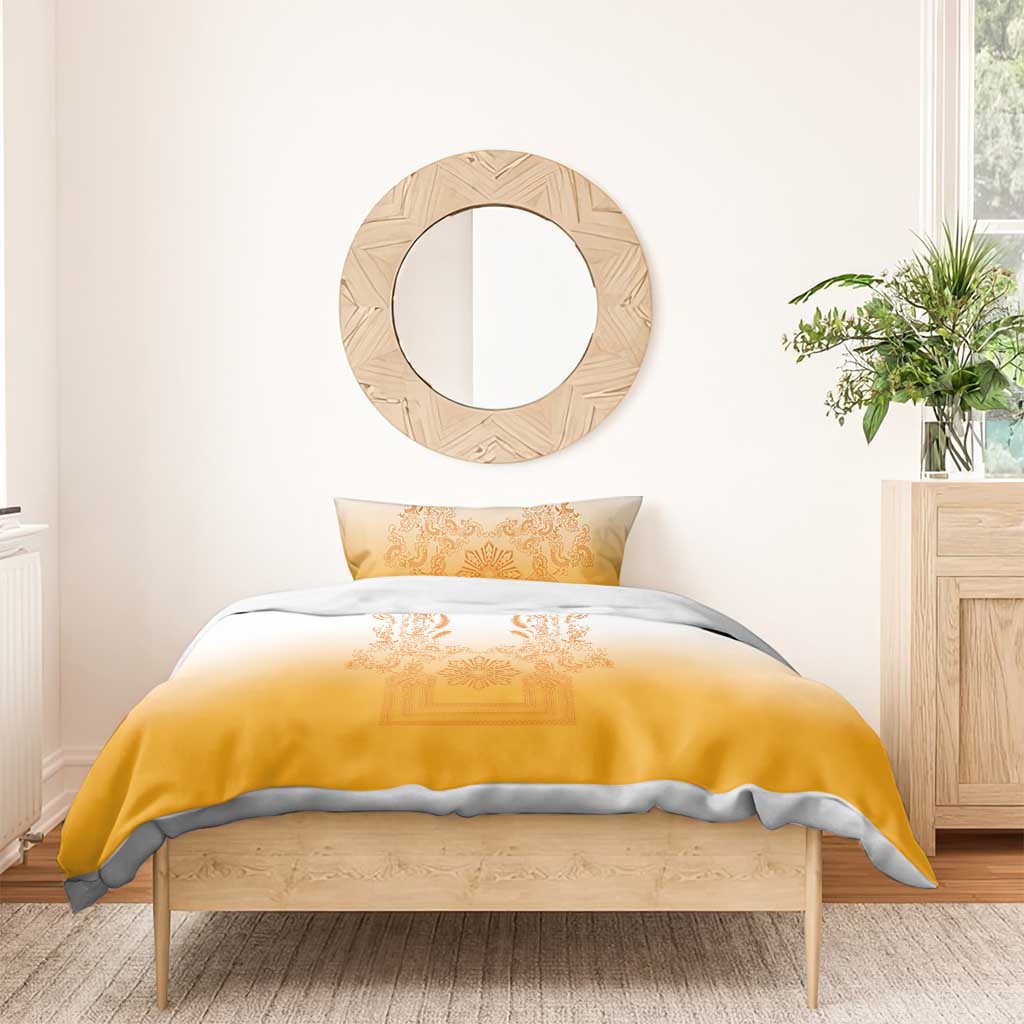 Philippines Barong Style Bedding Set with Polynesian Art and Leaf Motif Yellow Color