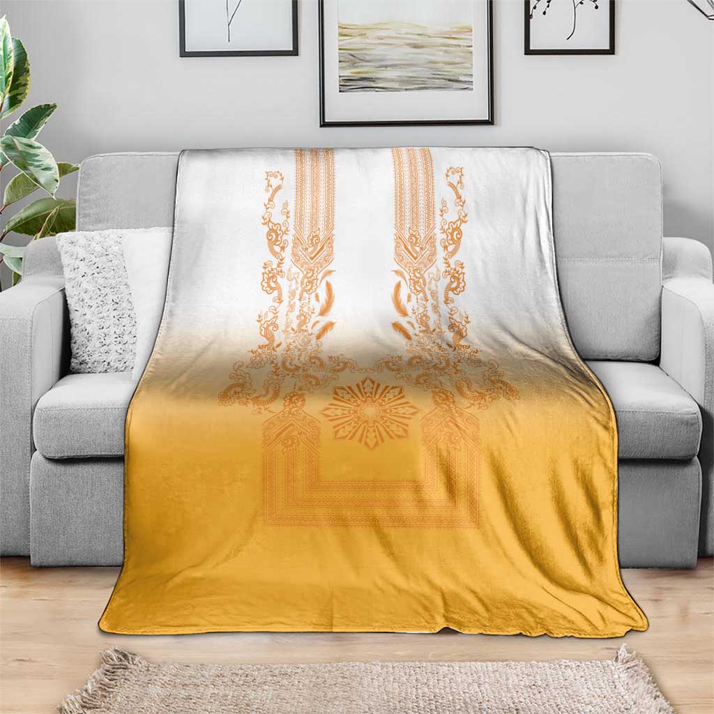 Philippines Barong Style Blanket with Polynesian Art and Leaf Motif Yellow Color
