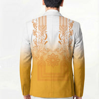 Philippines Barong Style Blazer with Polynesian Art and Leaf Motif Yellow Color