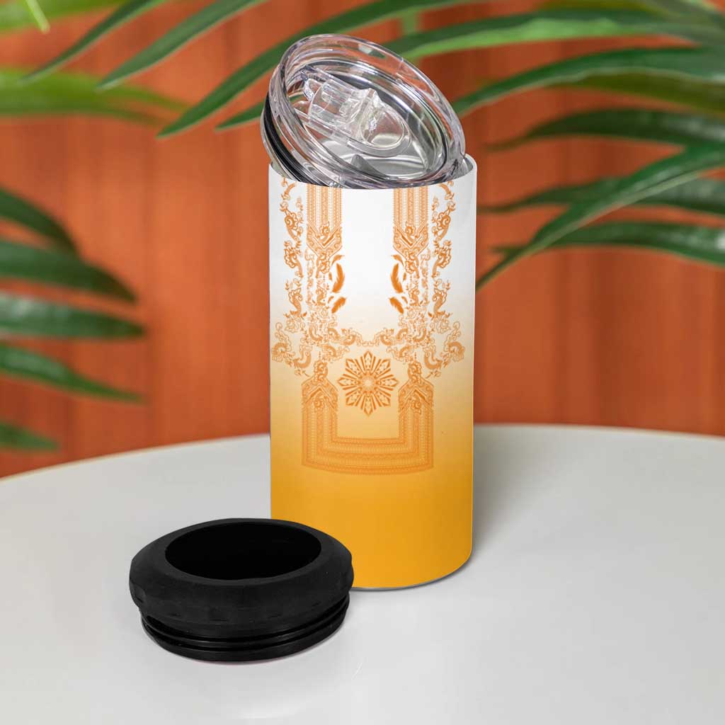 Philippines Barong Style 4 in 1 Can Cooler Tumbler with Polynesian Art and Leaf Motif Yellow Color LT03 - Polynesian Pride