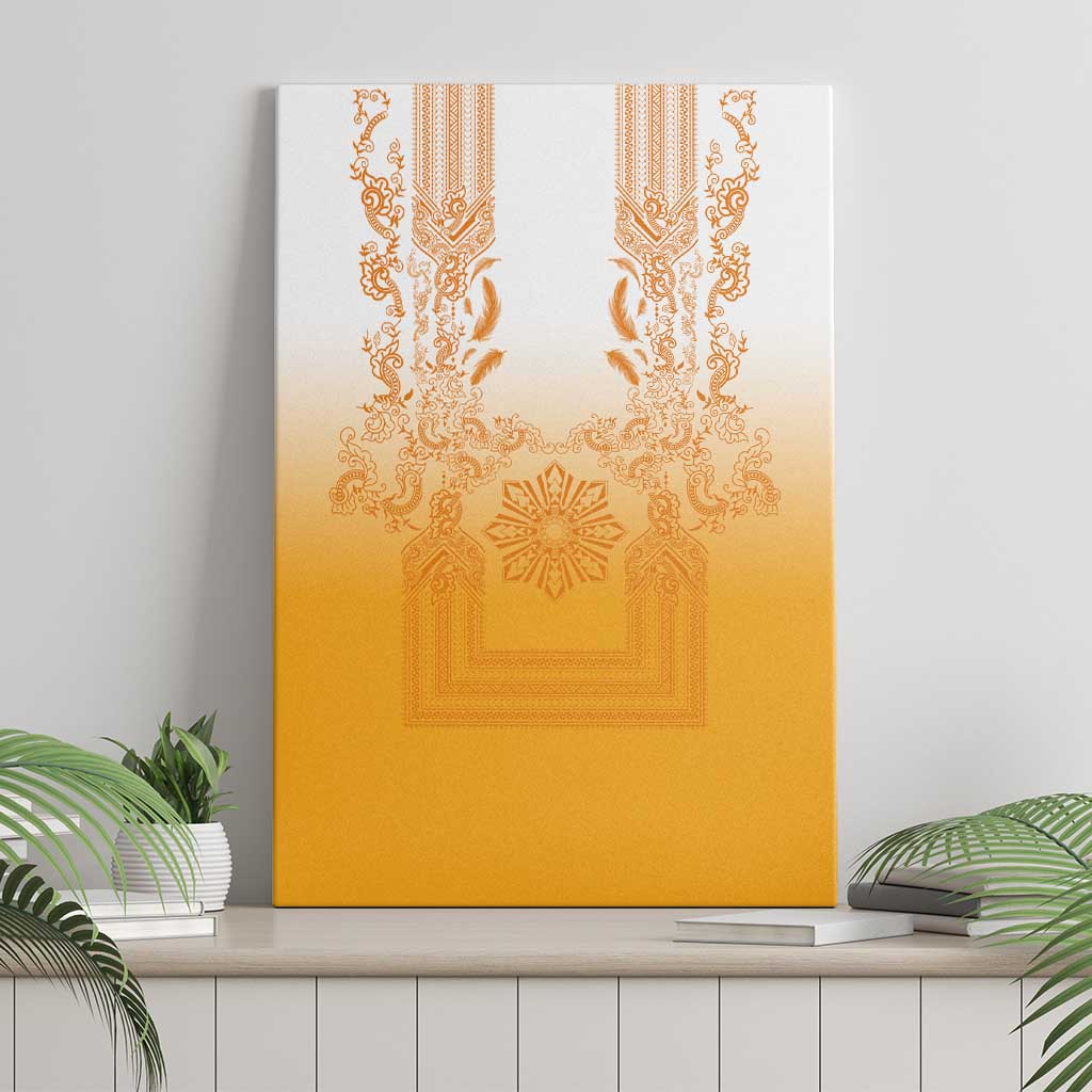 Philippines Barong Style Canvas Wall Art with Polynesian Art and Leaf Motif Yellow Color