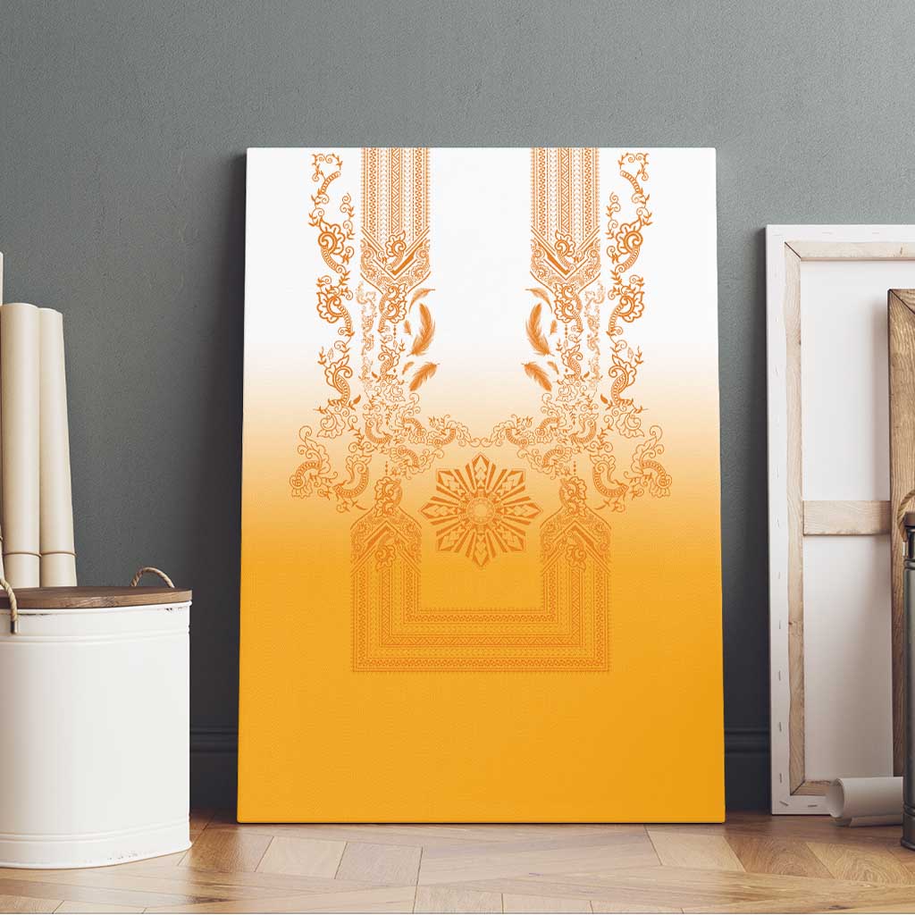 Philippines Barong Style Canvas Wall Art with Polynesian Art and Leaf Motif Yellow Color