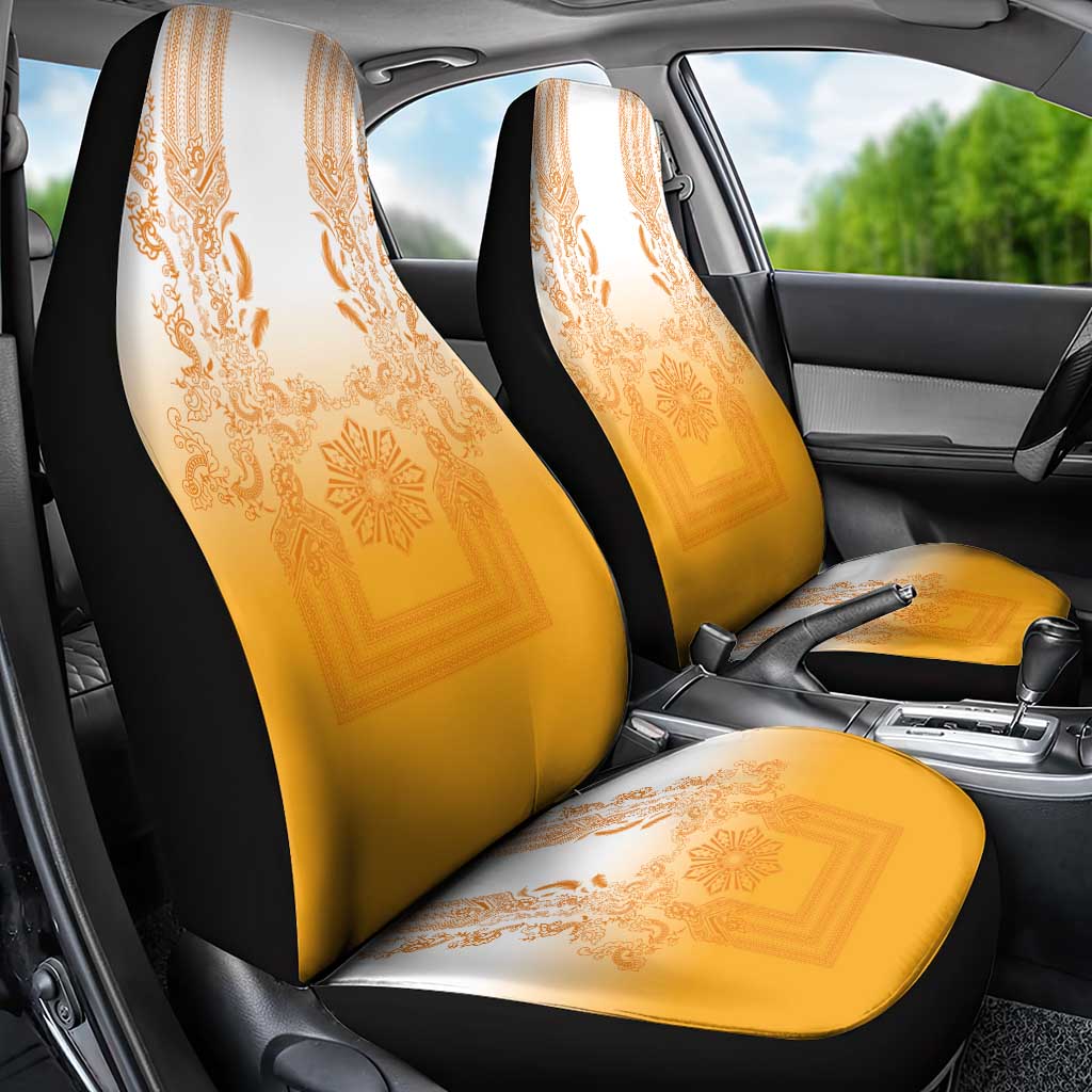 Philippines Barong Style Car Seat Cover with Polynesian Art and Leaf Motif Yellow Color