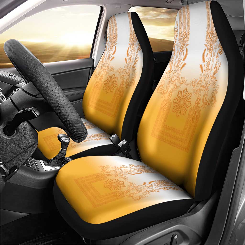 Philippines Barong Style Car Seat Cover with Polynesian Art and Leaf Motif Yellow Color