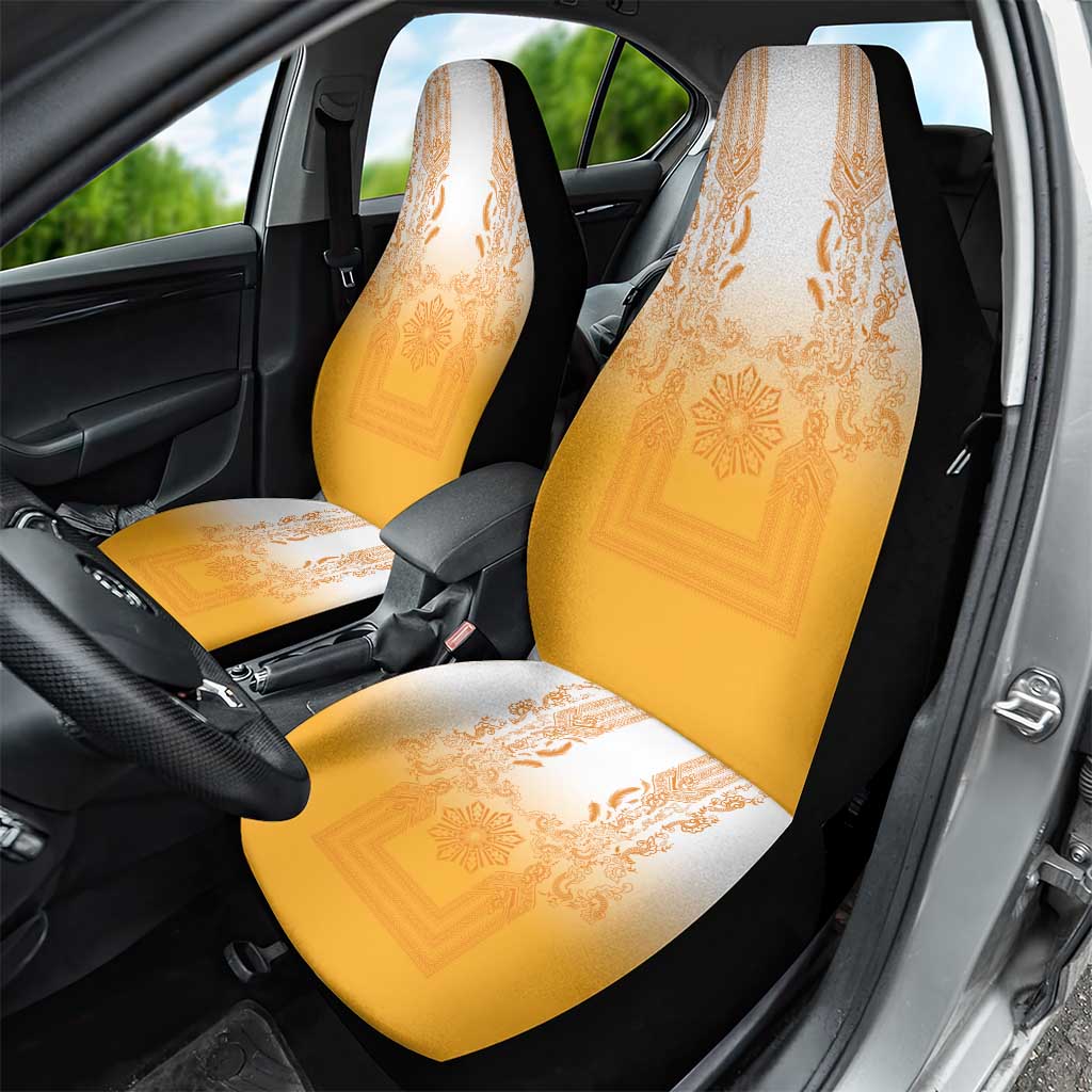 Philippines Barong Style Car Seat Cover with Polynesian Art and Leaf Motif Yellow Color