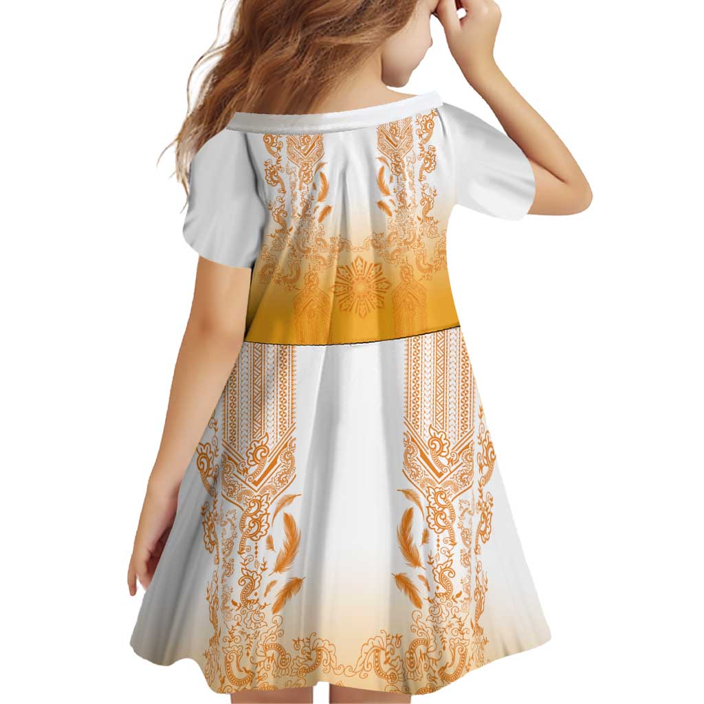 Philippines Barong Style Family Matching Mermaid Dress and Hawaiian Shirt with Polynesian Art and Leaf Motif Yellow Color LT03 - Polynesian Pride