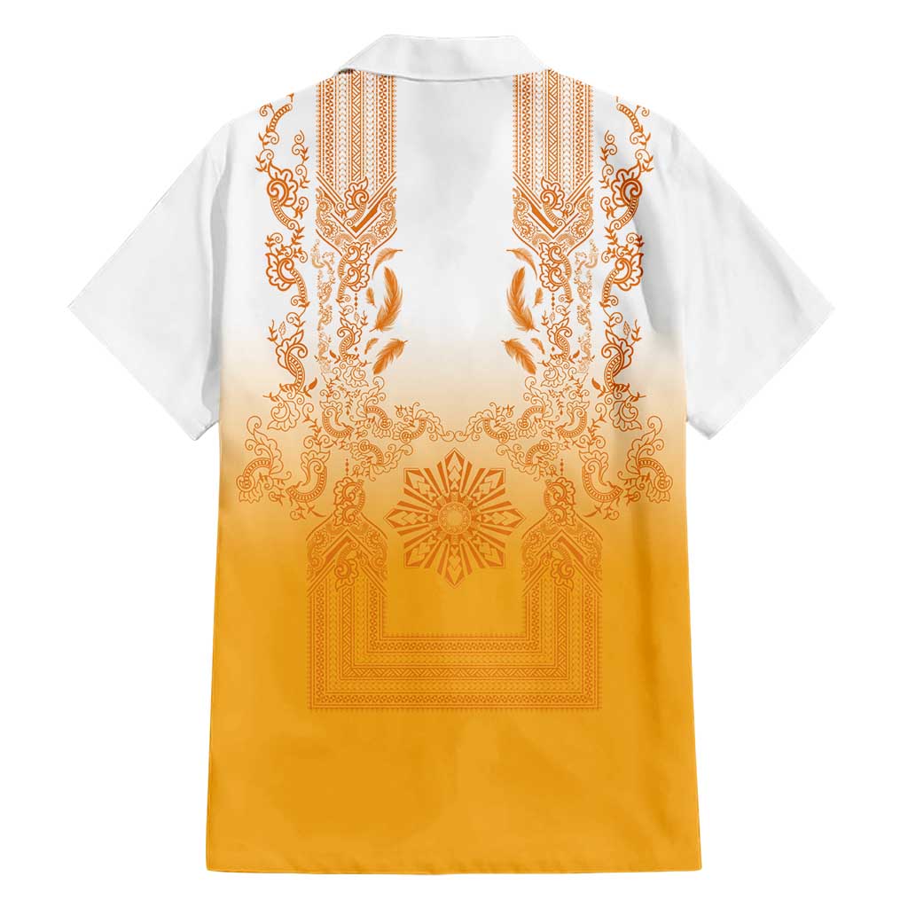 Philippines Barong Style Family Matching Mermaid Dress and Hawaiian Shirt with Polynesian Art and Leaf Motif Yellow Color LT03 - Polynesian Pride