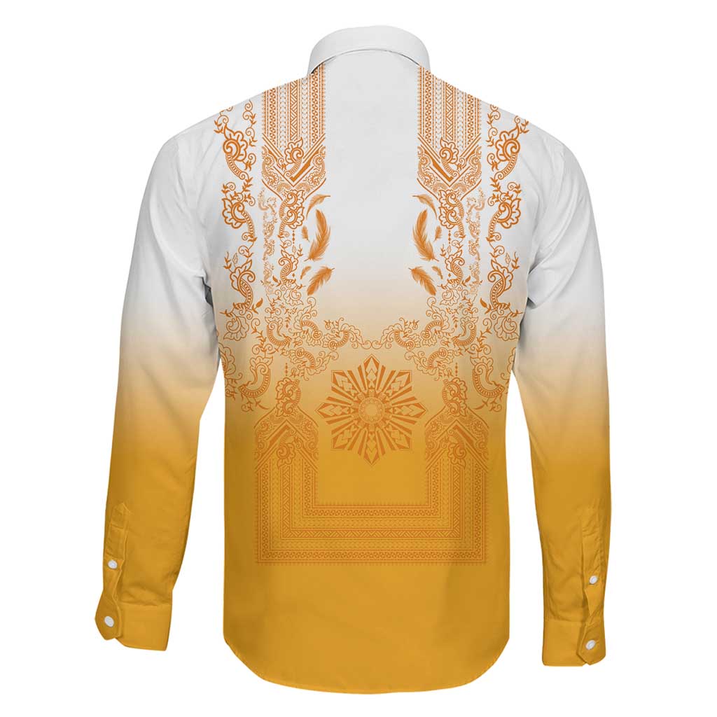 Philippines Barong Style Family Matching Mermaid Dress and Hawaiian Shirt with Polynesian Art and Leaf Motif Yellow Color LT03 - Polynesian Pride