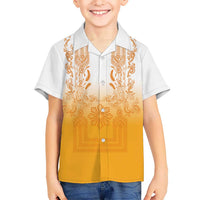 Philippines Barong Style Family Matching Mermaid Dress and Hawaiian Shirt with Polynesian Art and Leaf Motif Yellow Color LT03 Son's Shirt Yellow - Polynesian Pride