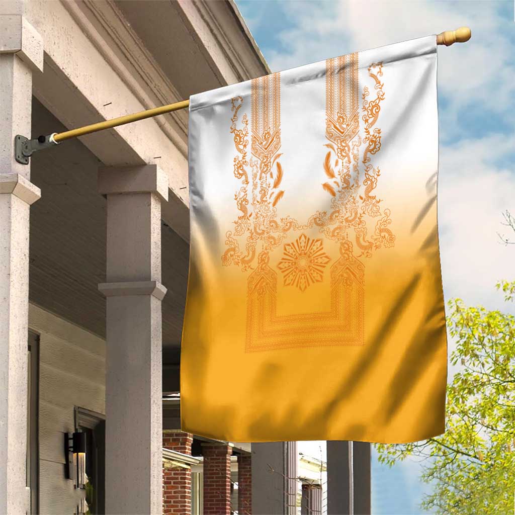 Philippines Barong Style Garden Flag with Polynesian Art and Leaf Motif Yellow Color