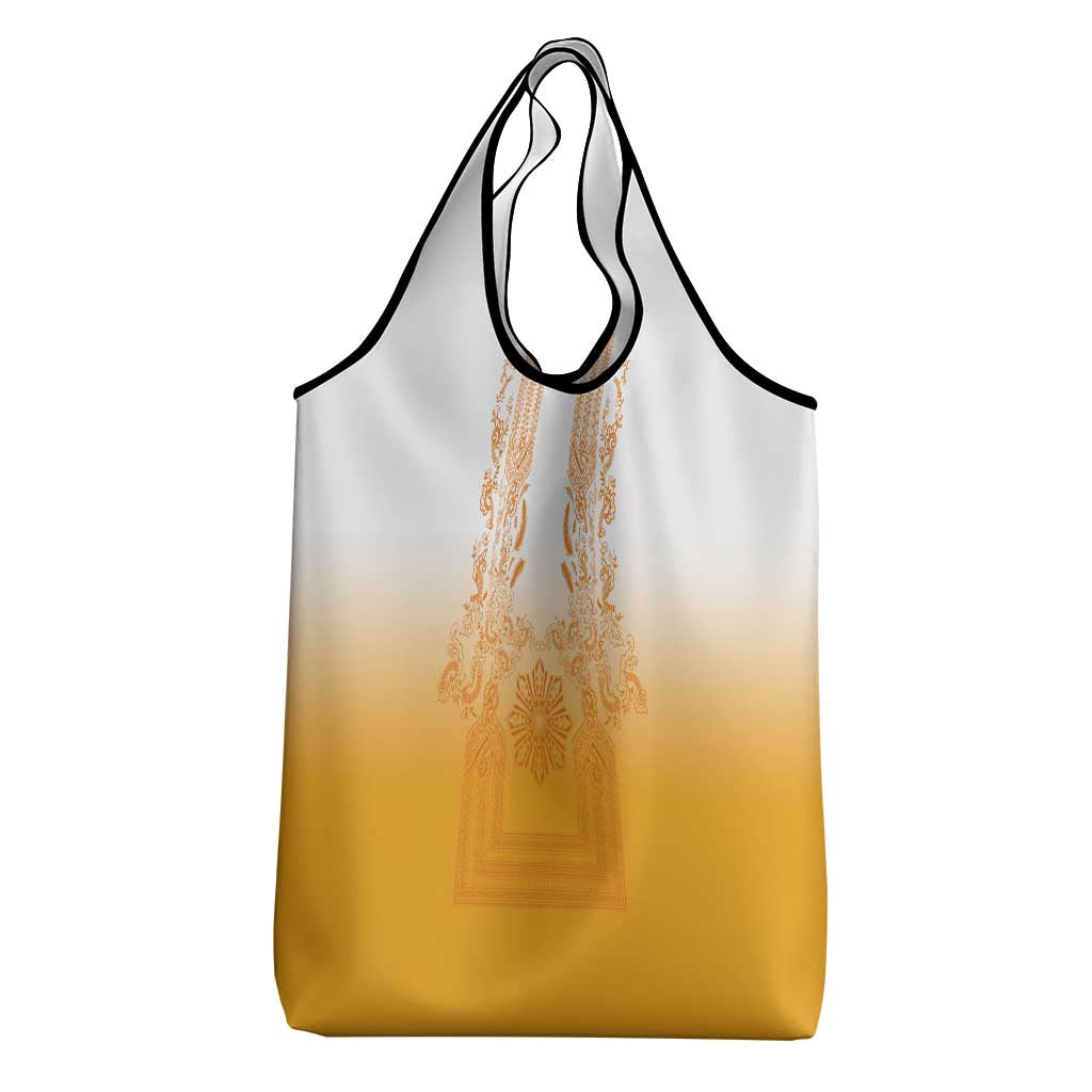 Philippines Barong Style Grocery Bag with Polynesian Art and Leaf Motif Yellow Color