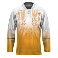 Philippines Barong Style Hockey Jersey with Polynesian Art and Leaf Motif Yellow Color