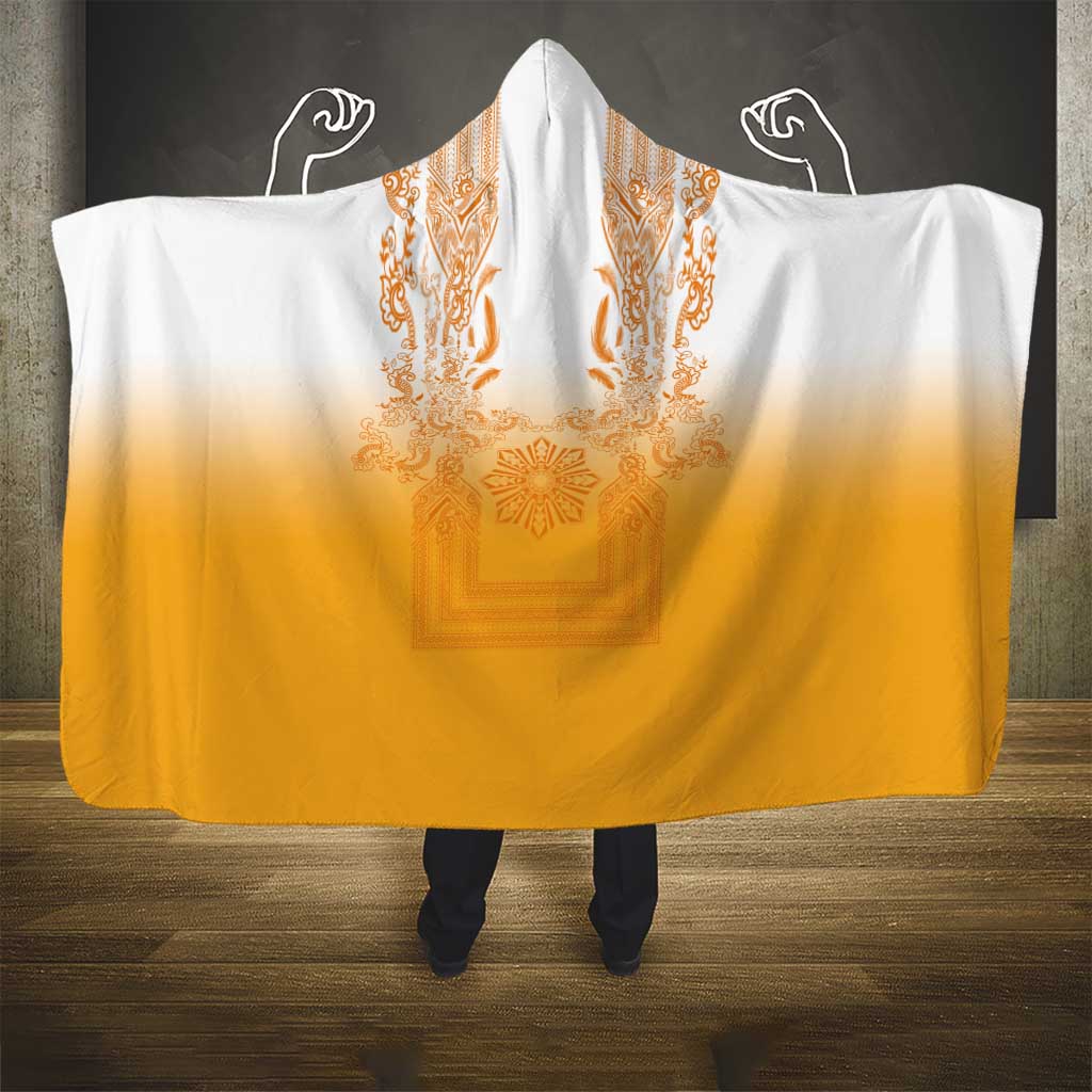 Philippines Barong Style Hooded Blanket with Polynesian Art and Leaf Motif Yellow Color