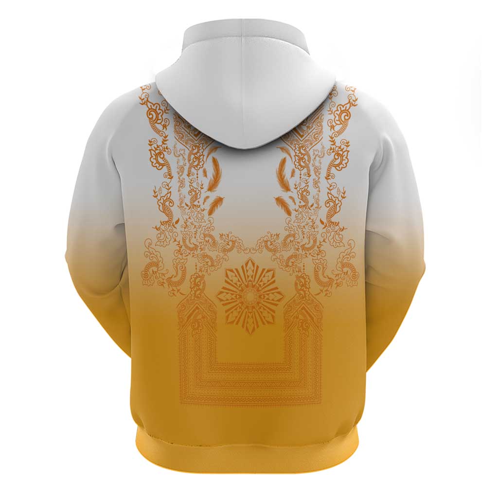 Philippines Barong Style Hoodie with Polynesian Art and Leaf Motif Yellow Color LT03 - Polynesian Pride