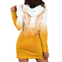 Philippines Barong Style Hoodie Dress with Polynesian Art and Leaf Motif Yellow Color LT03 - Polynesian Pride