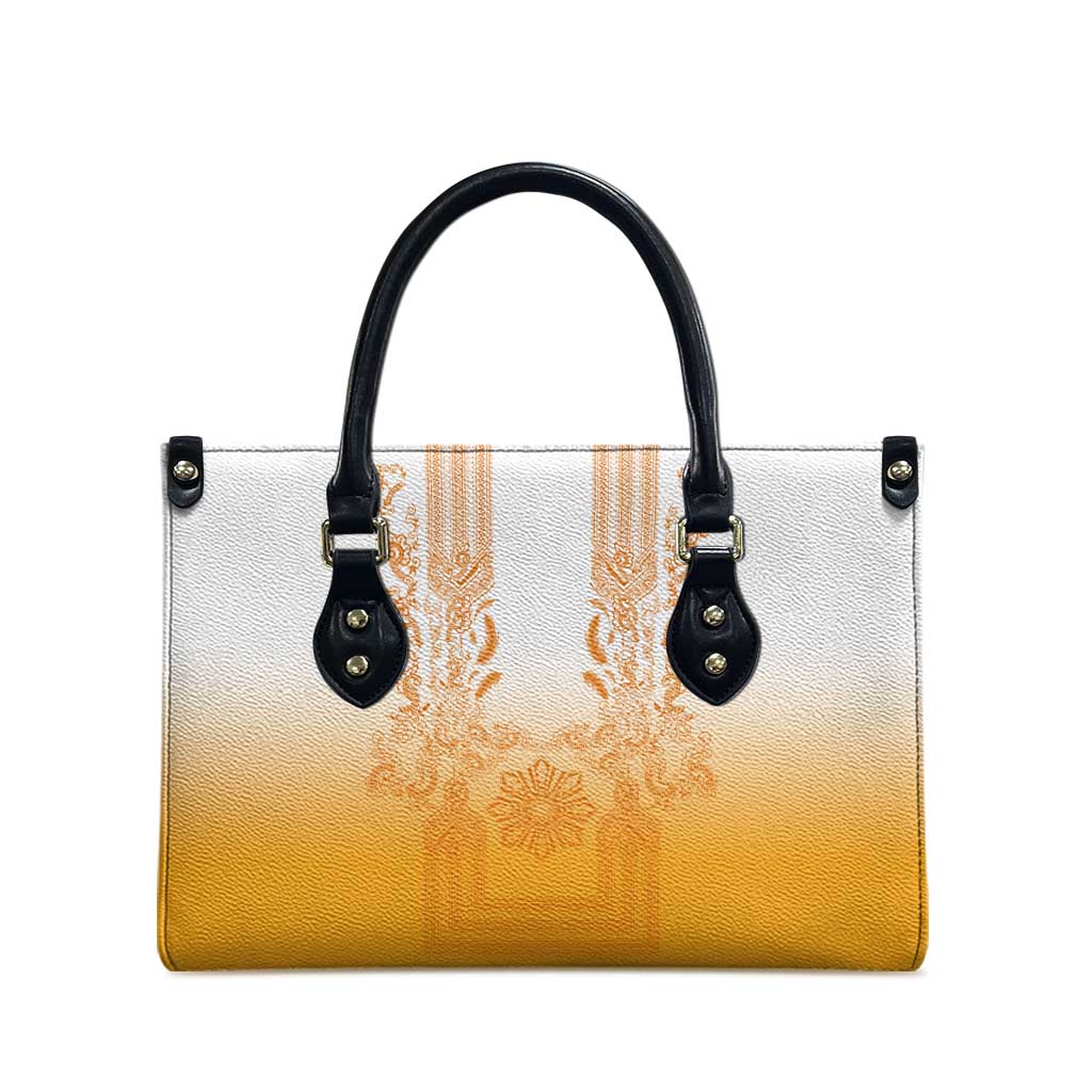 Philippines Barong Style Leather Bag with Polynesian Art and Leaf Motif Yellow Color