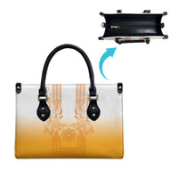 Philippines Barong Style Leather Bag with Polynesian Art and Leaf Motif Yellow Color